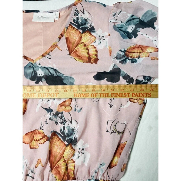 LaBellum Hillary Scott Maxi Dress XL Butterfly Cottagecore Floral Riffle Chiffon - Picture 7 of 9